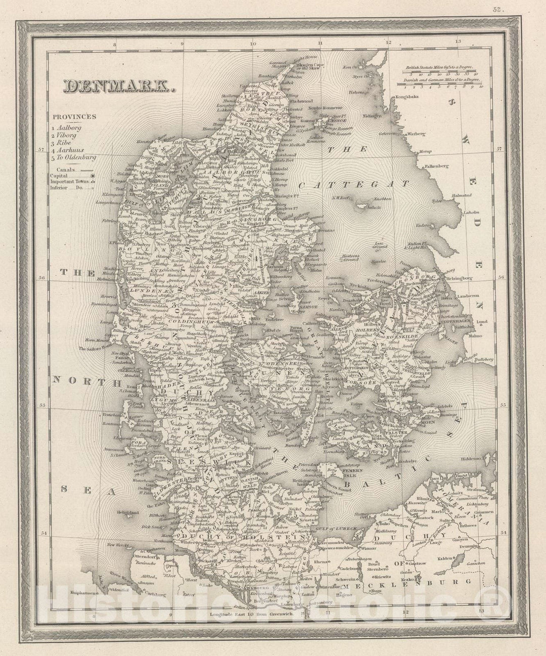 Historic Map : 1848 Denmark. - Vintage Wall Art