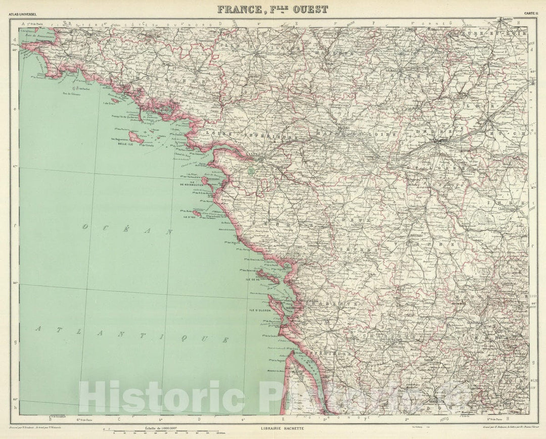 Historic Map : France, 1930 France Flle. Ouest. , Vintage Wall Art