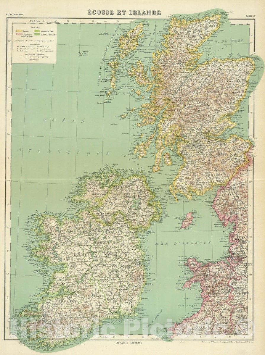 Historic Map : Ireland; Scotland, 1930 Ecosse et Irlande. , Vintage Wall Art