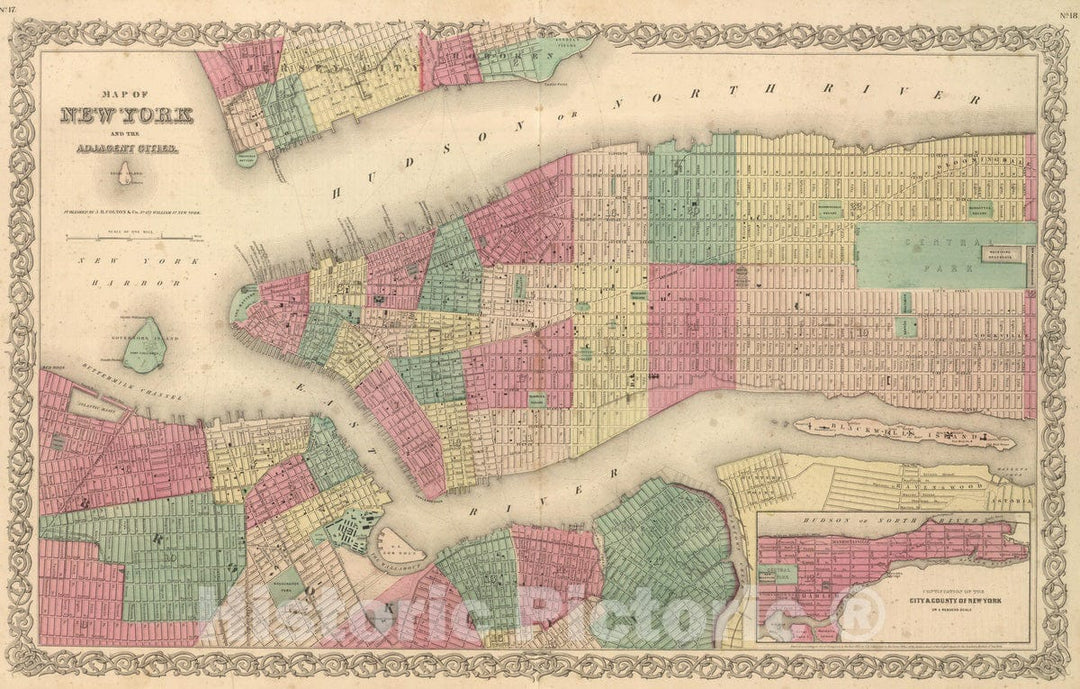 Historic Map : National Atlas - 1857 New York (City). - Vintage Wall Art