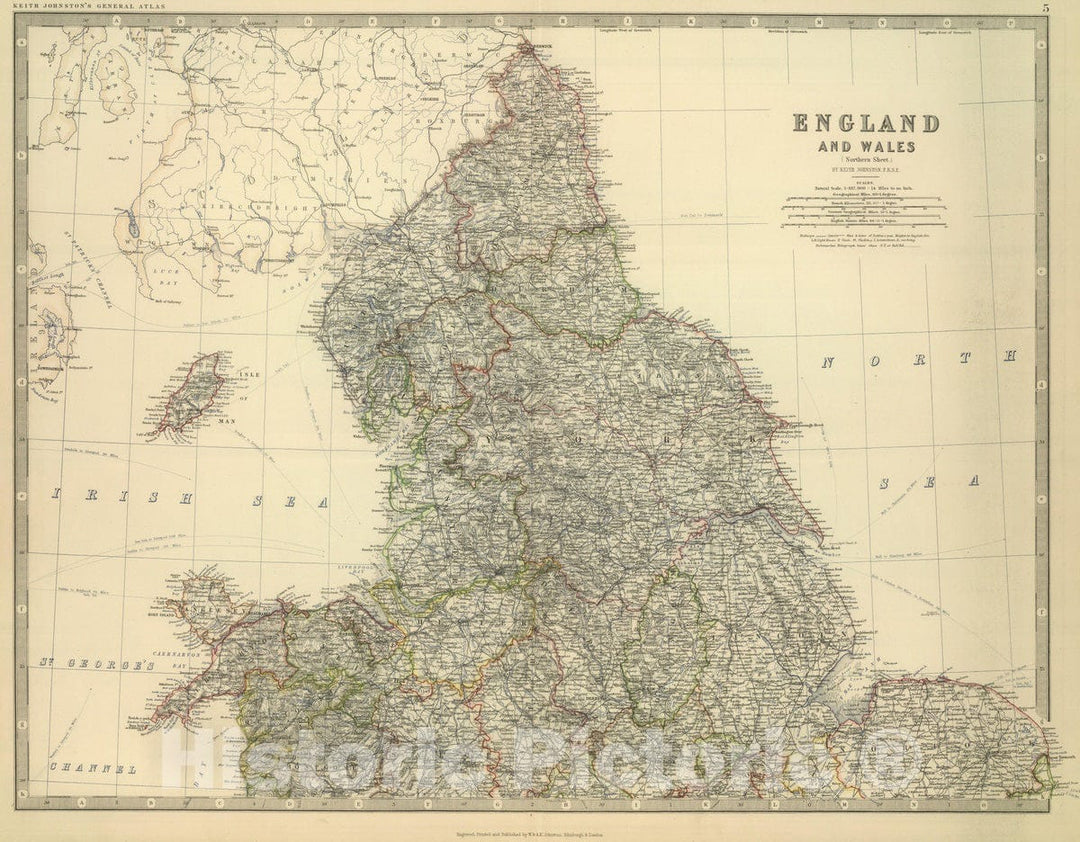 Historic Wall Map : 1879 England and Wales (northern sheet). - Vintage Wall Art