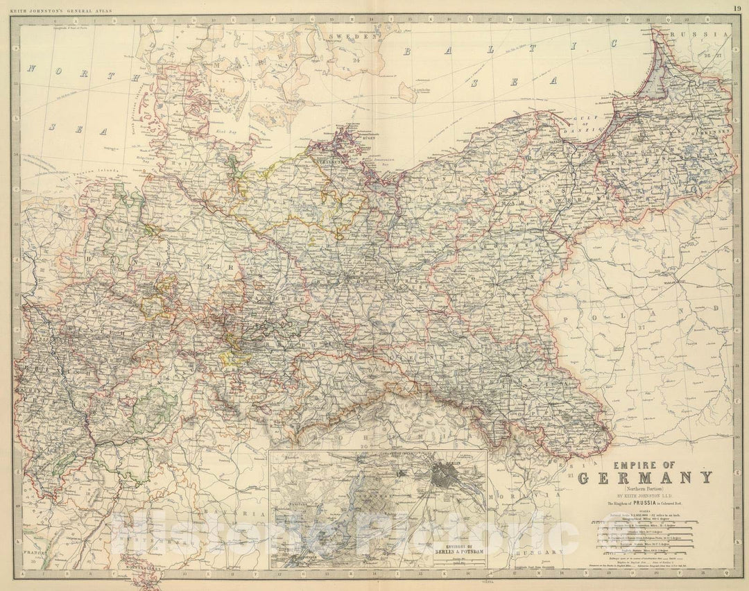 Historic Map : 1879 Empire of Germany (northern portion). - Vintage Wall Art