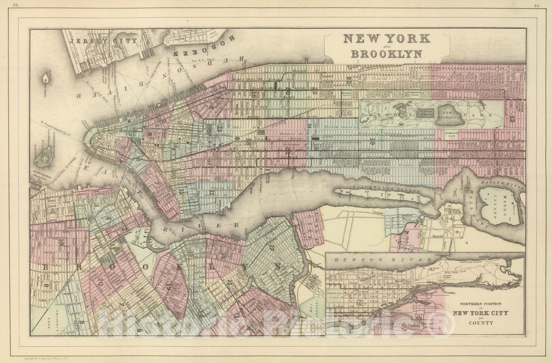 Historic Map : 1884 New York and Brooklyn : Vintage Wall Art