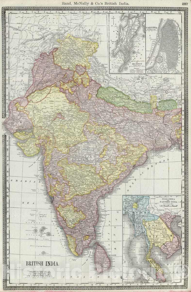 Historic Map : India; Nepal, Southwest Asia 1889 British India. , Vintage Wall Art