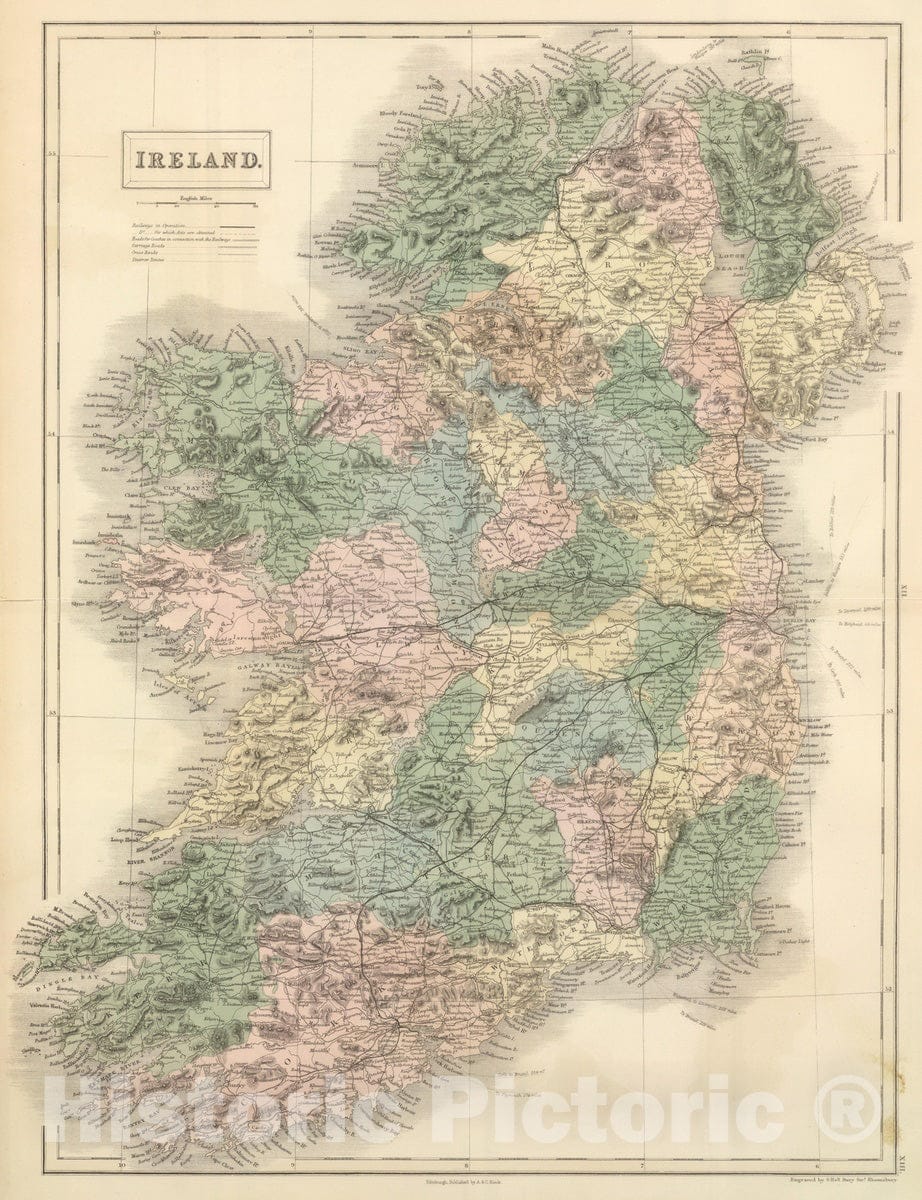 Historic Map : 1854 Ireland. v2 - Vintage Wall Art