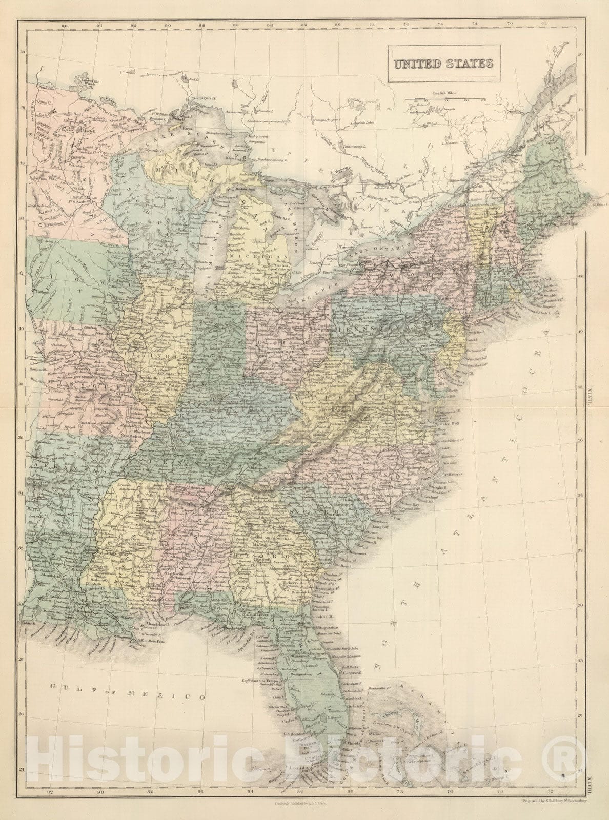 Historic Map : 1854 United States  : Vintage Wall Art