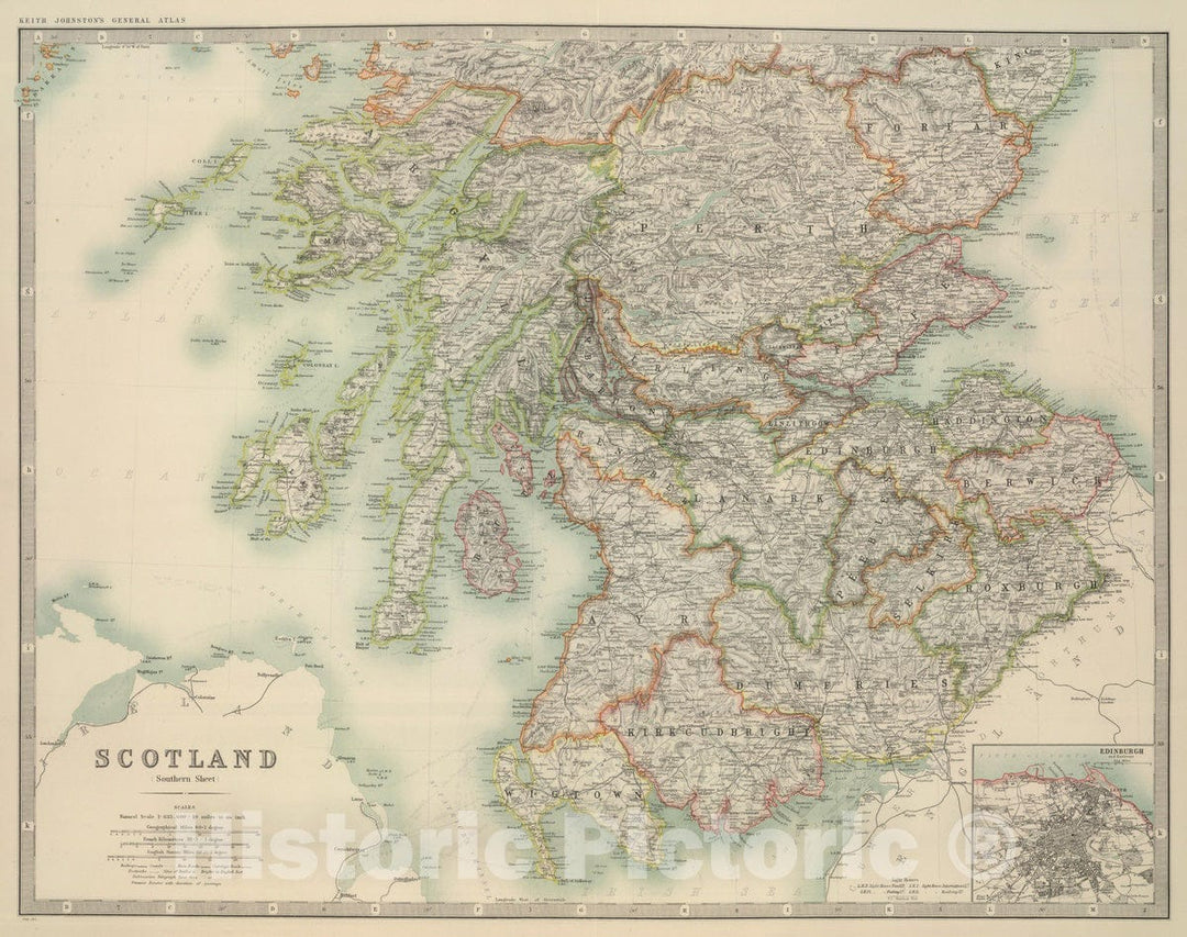 Historic Map : 1911 Scotland (southern sheet). - Vintage Wall Art