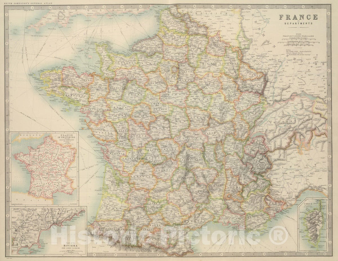 Historic Map : 1911 France In Departments. - Vintage Wall Art