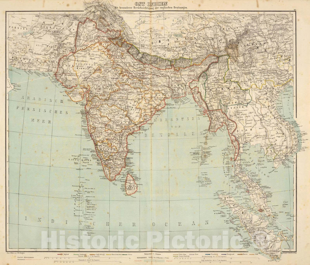 Historic Map : India; Thailand, South Asia 1864 Ost Indien. , Vintage Wall Art