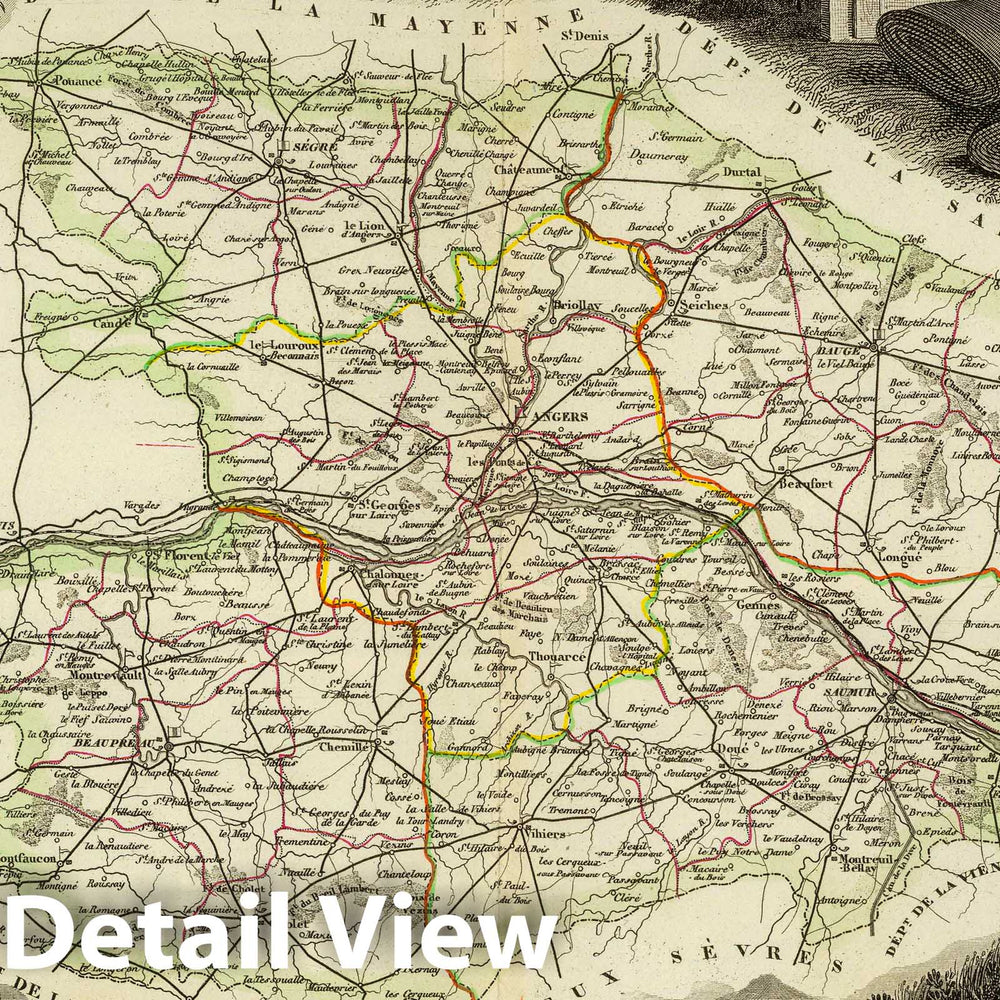 Historic Map : France, 1856 Dept. De Maine et Loire. , Vintage Wall Art