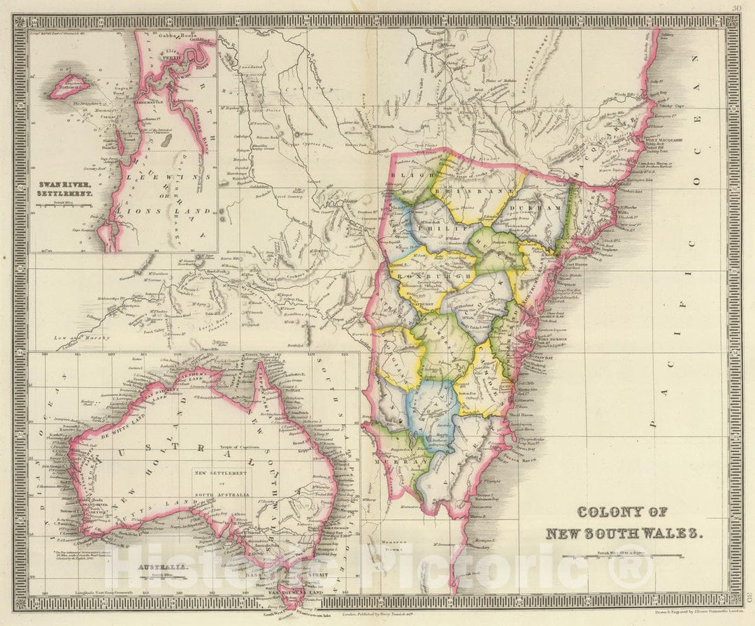 Historic Map : 1844 Colony of New South Wales. - Vintage Wall Art