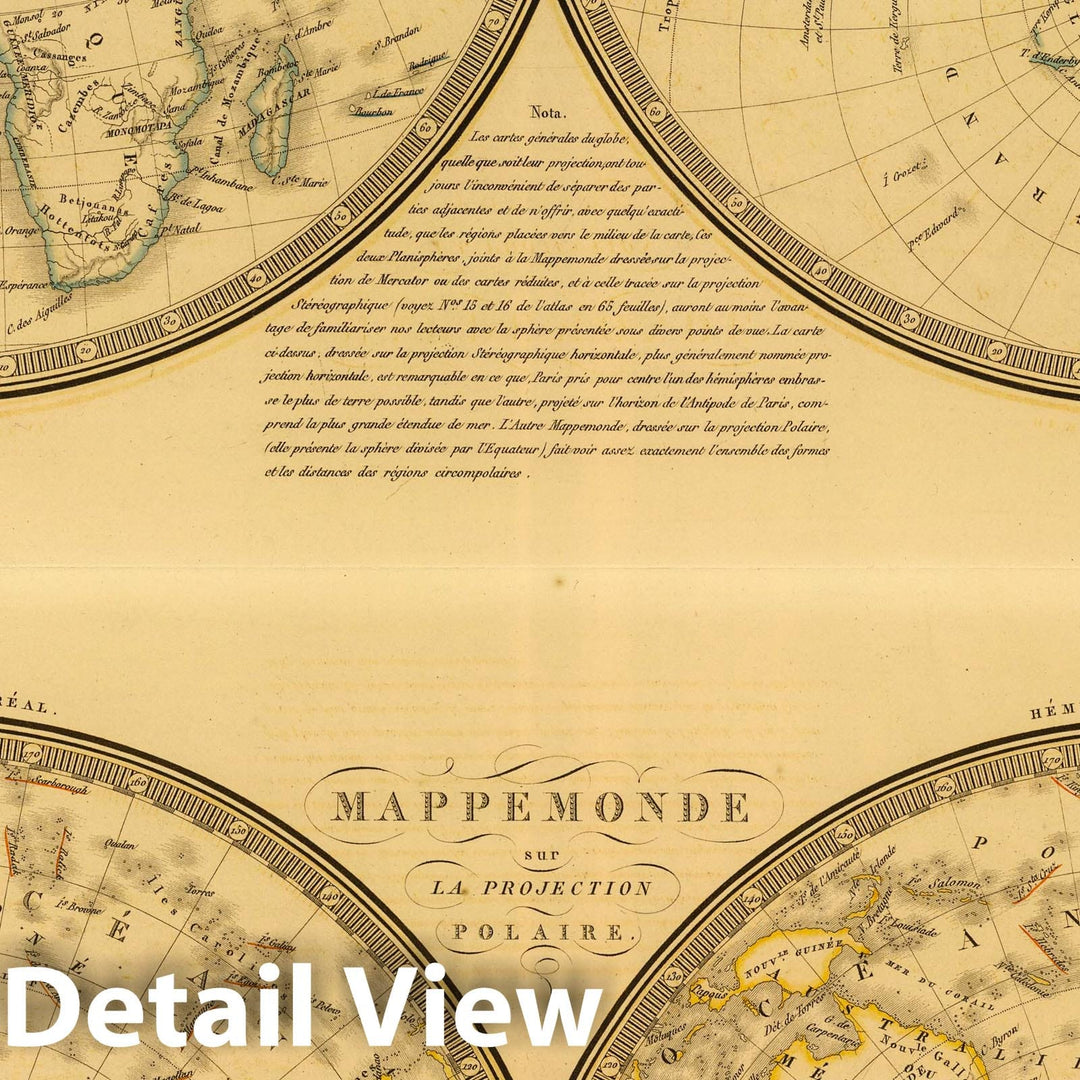 Historic Map : 1842 Mappemonde, sur l'horizon de Paris; Mappemonde sur la projection polaire. - Vintage Wall Art