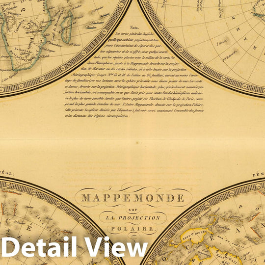 Historic Map : 1842 Mappemonde, sur l'horizon de Paris; Mappemonde sur la projection polaire. - Vintage Wall Art