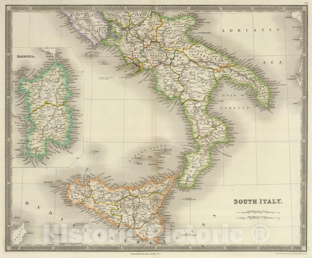 Historic Map : 1844 South Italy. - Vintage Wall Art