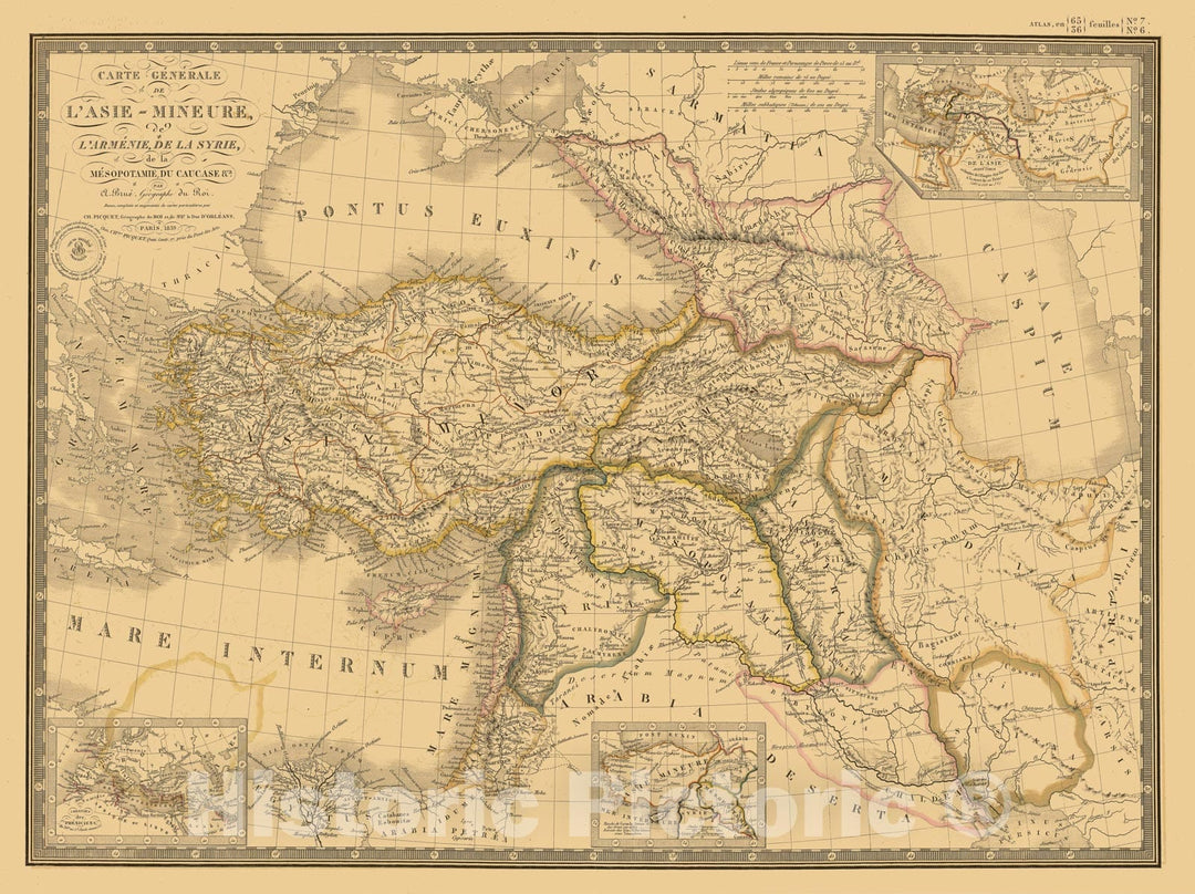 Historic Map : Syria; Turkey, Middle East 1839 Asie-Mineure, Armenie, Syrie, Mesopotamie, Caucase. , Vintage Wall Art