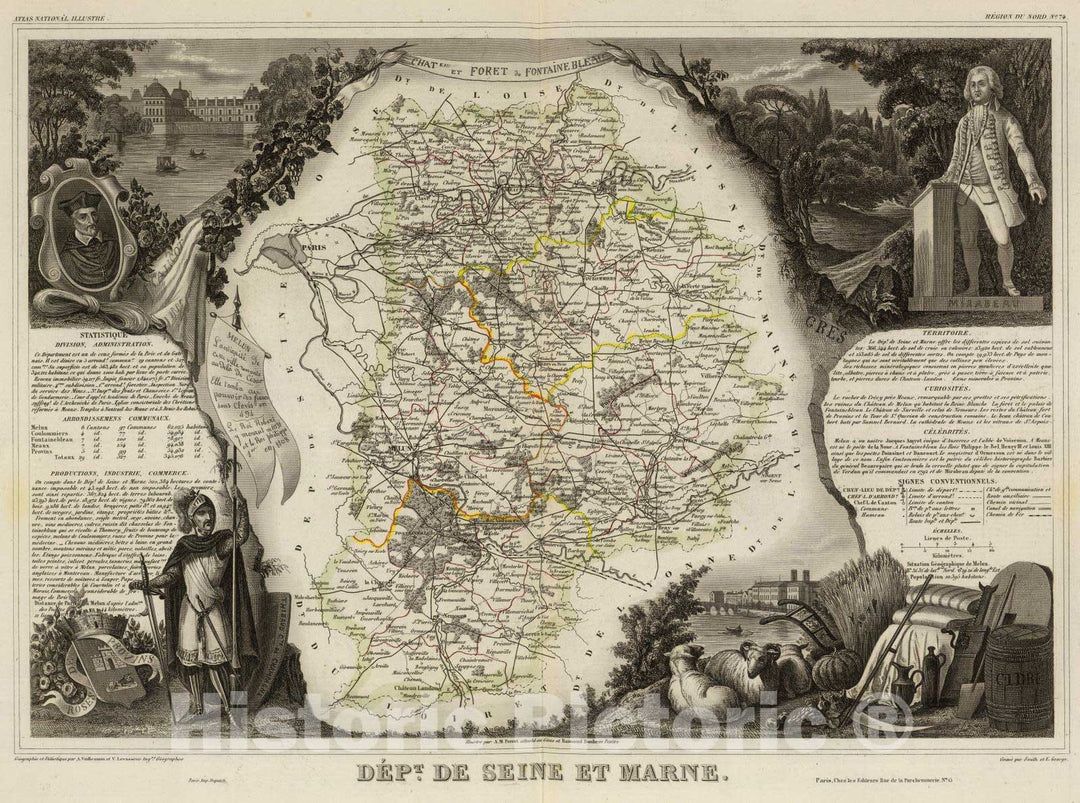 Historic Map : France, 1856 Dept. De Siene et Marne. , Vintage Wall Art