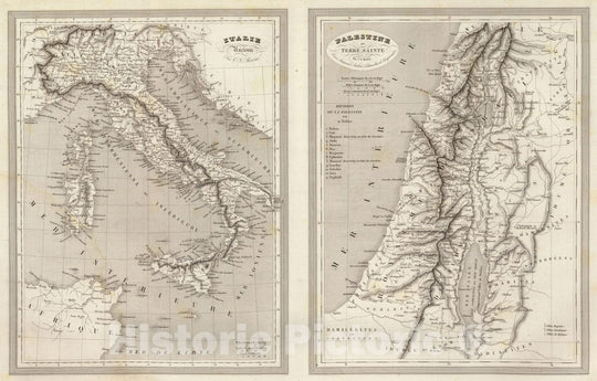 Historic Map : Italy; Palestine, 1837 Italie Ancienne, Palestine ou Terre Sainte Ancienne. , Vintage Wall Art