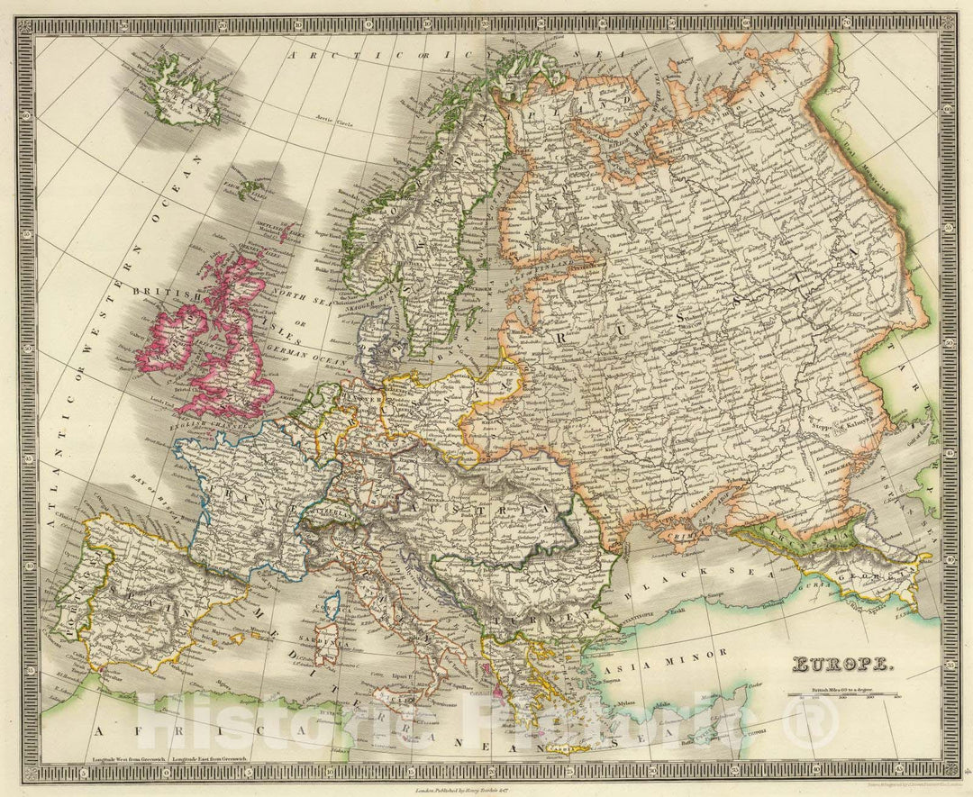 Historic Map : 1844 Europe. - Vintage Wall Art