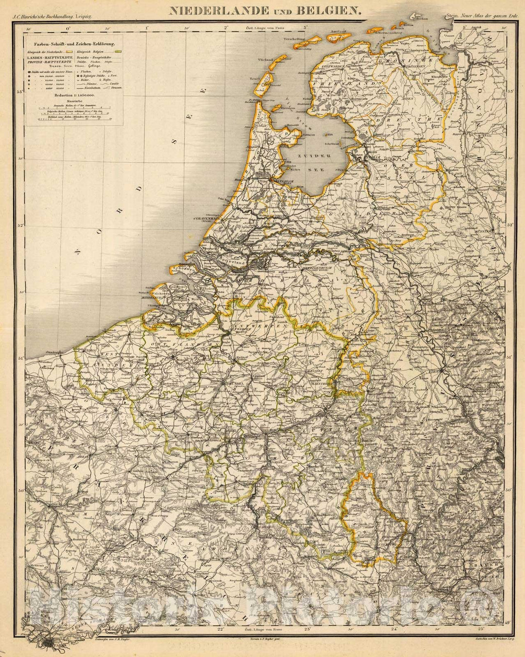 Historic Map : Belgium; Netherlands, Benelux countries 1865 Niederlande u. Belgien. , Vintage Wall Art