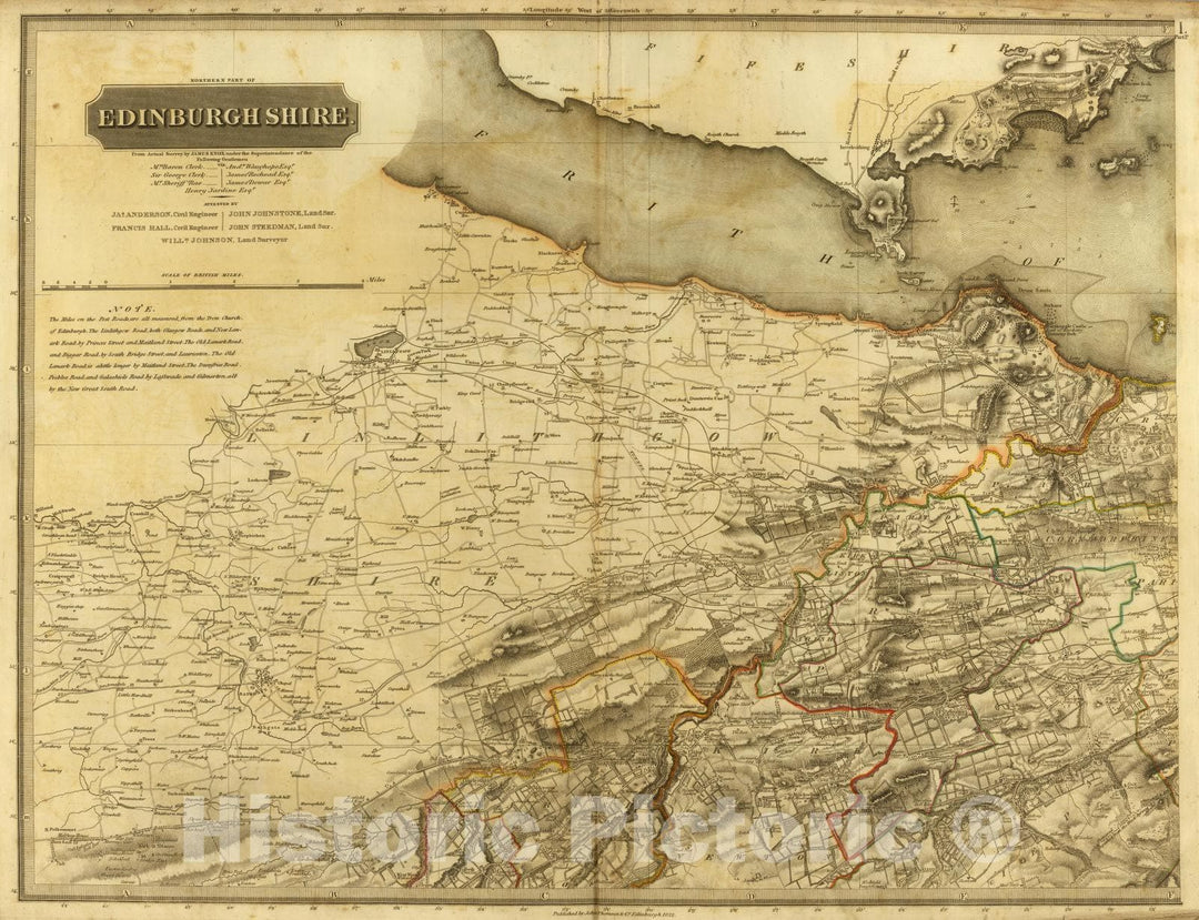 Historic Map : Scotland, 1832 Edinburgh Shire 1 N. , Vintage Wall Art