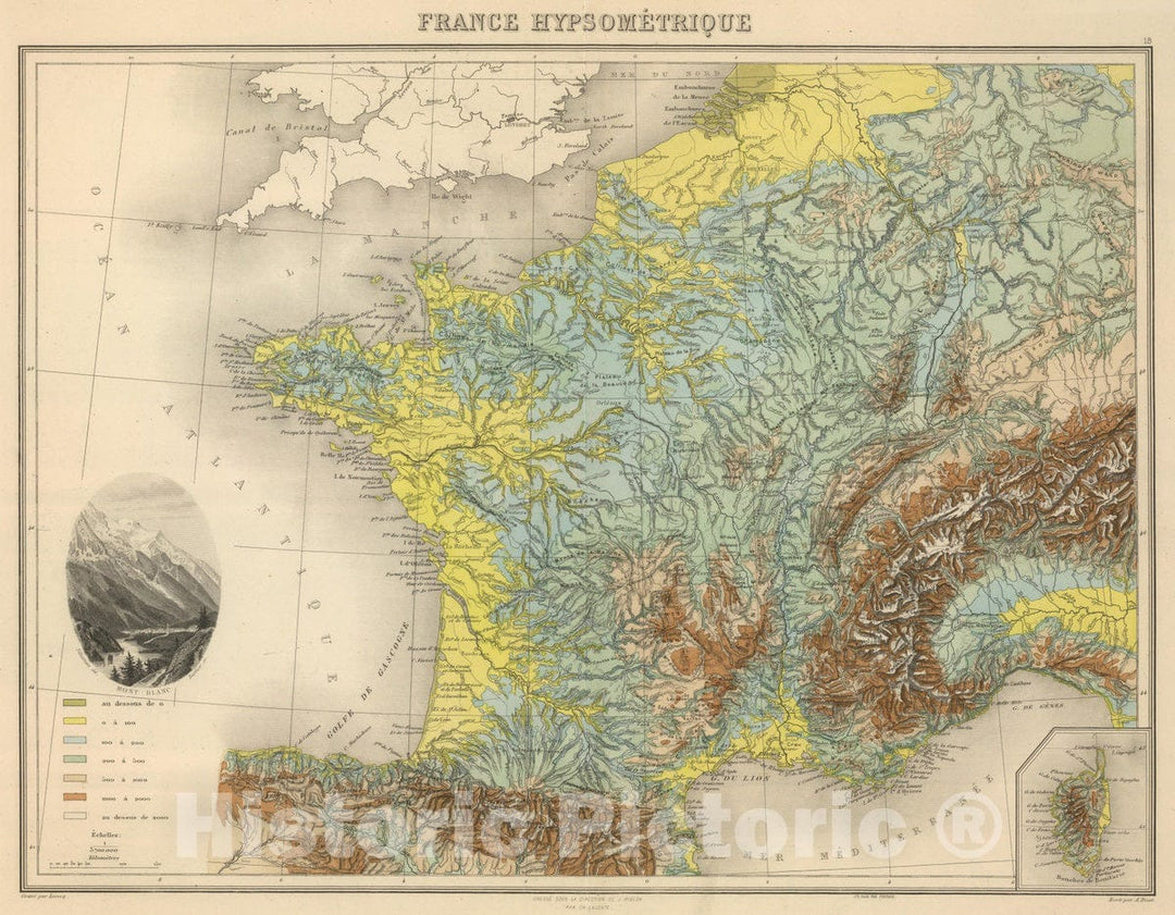 Historic Map : 1892 France Hypsometrique. - Vintage Wall Art