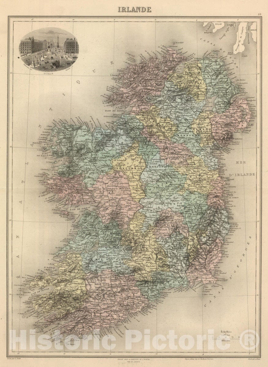 Historic Map : Ireland, 1892 Irelande. , Vintage Wall Art