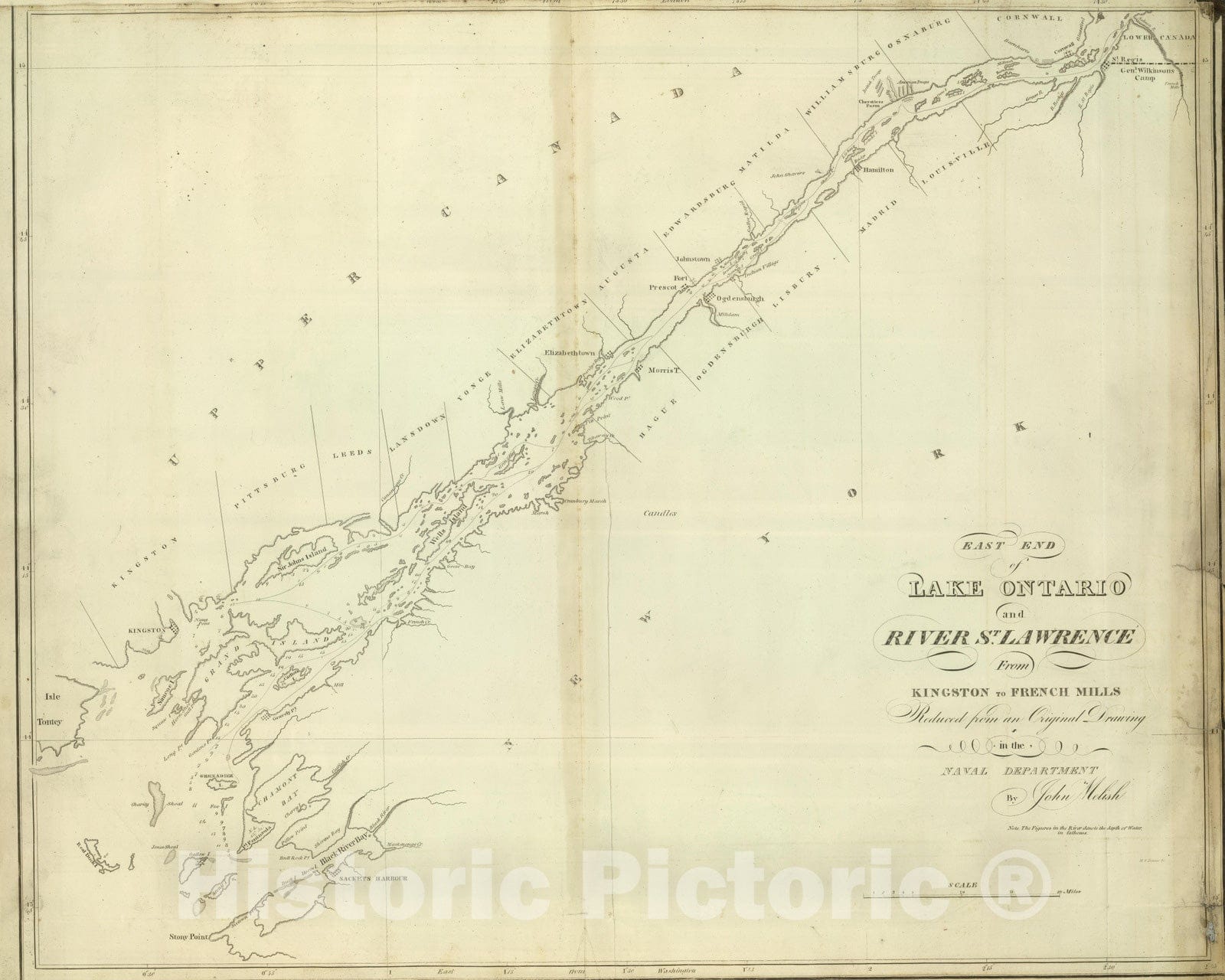 Historic Map : 1824 East End of Lake Ontario and River St. Lawrence from Kingston to French Mills. - Vintage Wall Art