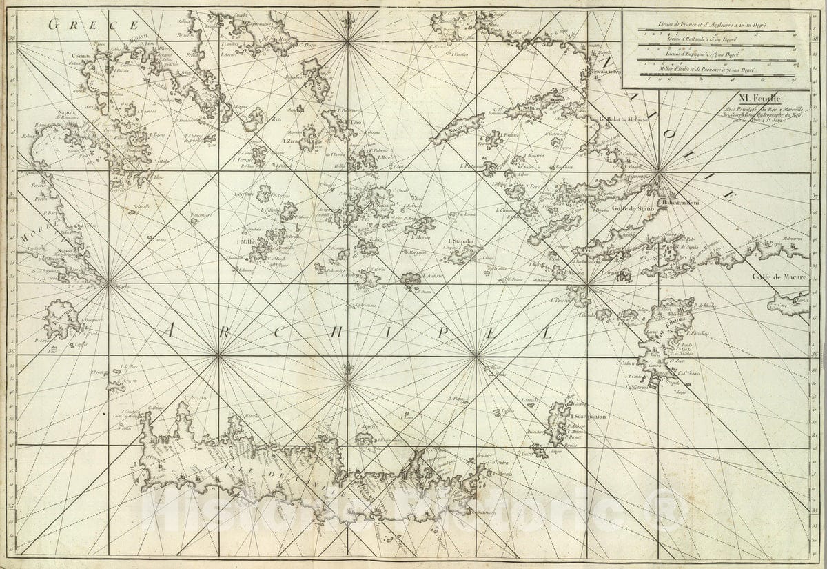 Historic Map : Turkey; Crete, Crete 1764 Carte De La Mer Mediterranee. XI. , Vintage Wall Art