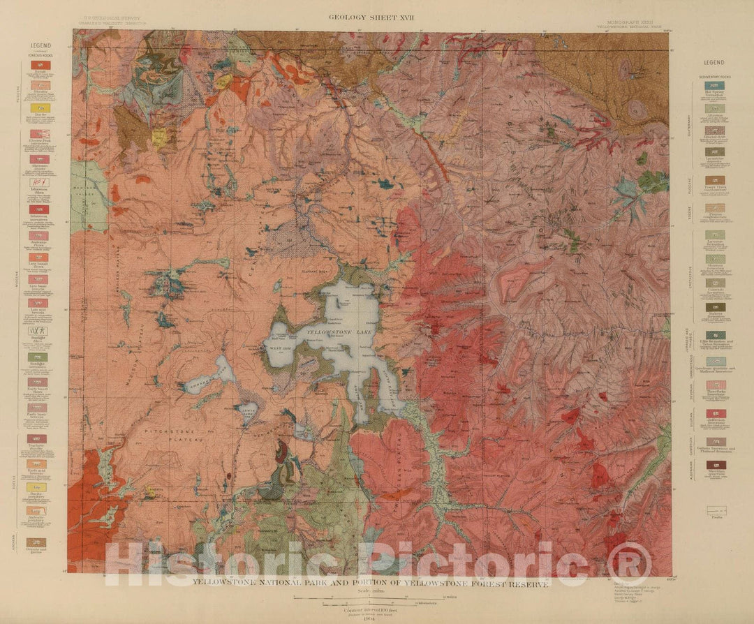 Historic Map : 1904 Yellowstone National Park and Portion of Yellowstone Forest Reserve. v2 - Vintage Wall Art