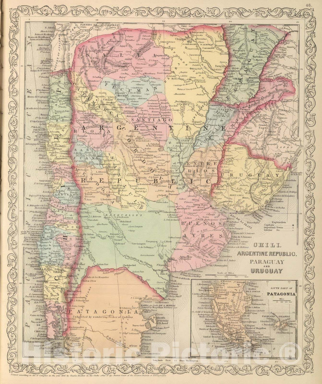 Historic Map : 1859 Chili, Argentine Republic, Paraguay, and Uruguay. - Vintage Wall Art