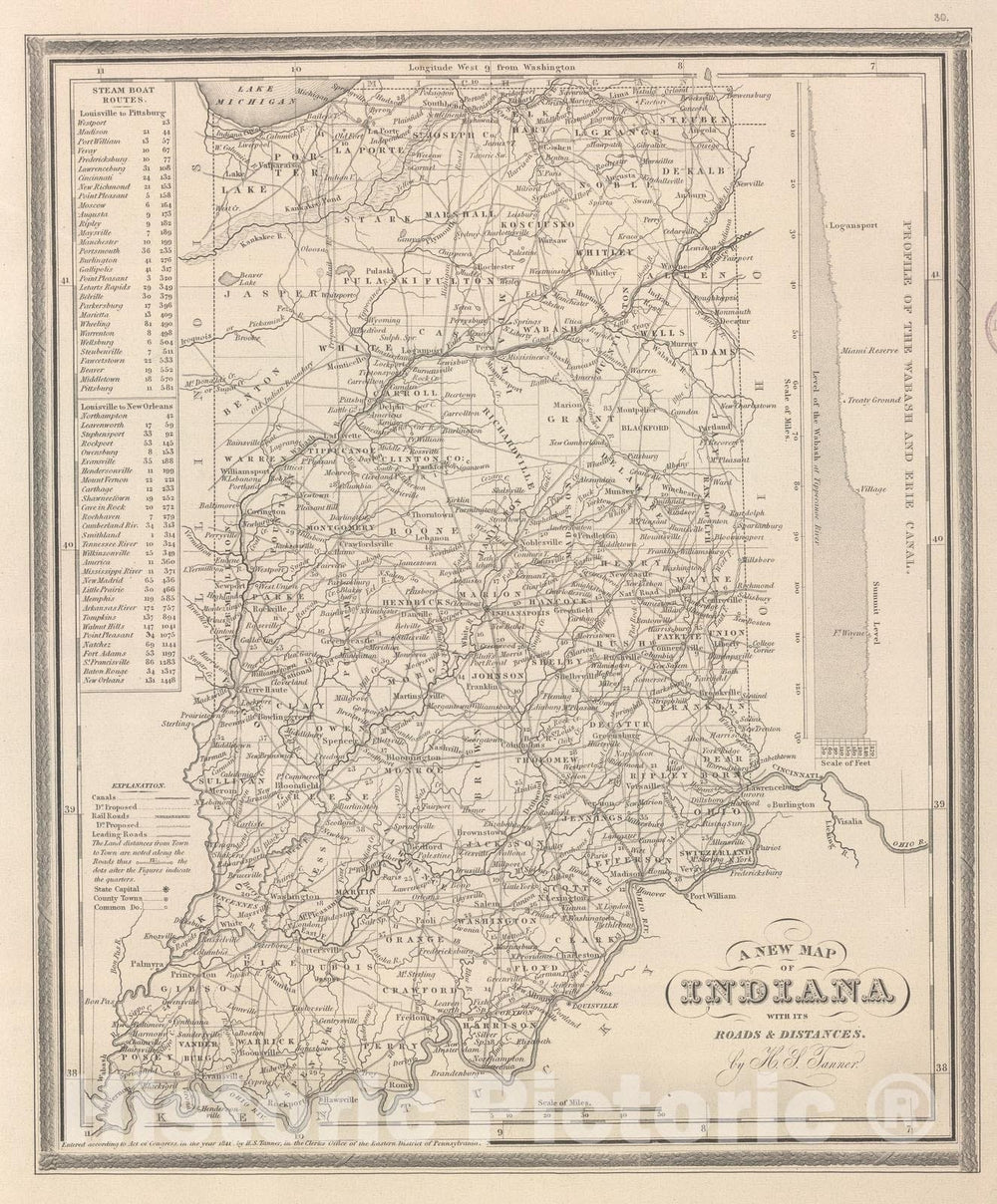 Historic Map - 1848 Indiana. v1 - Vintage Wall Art