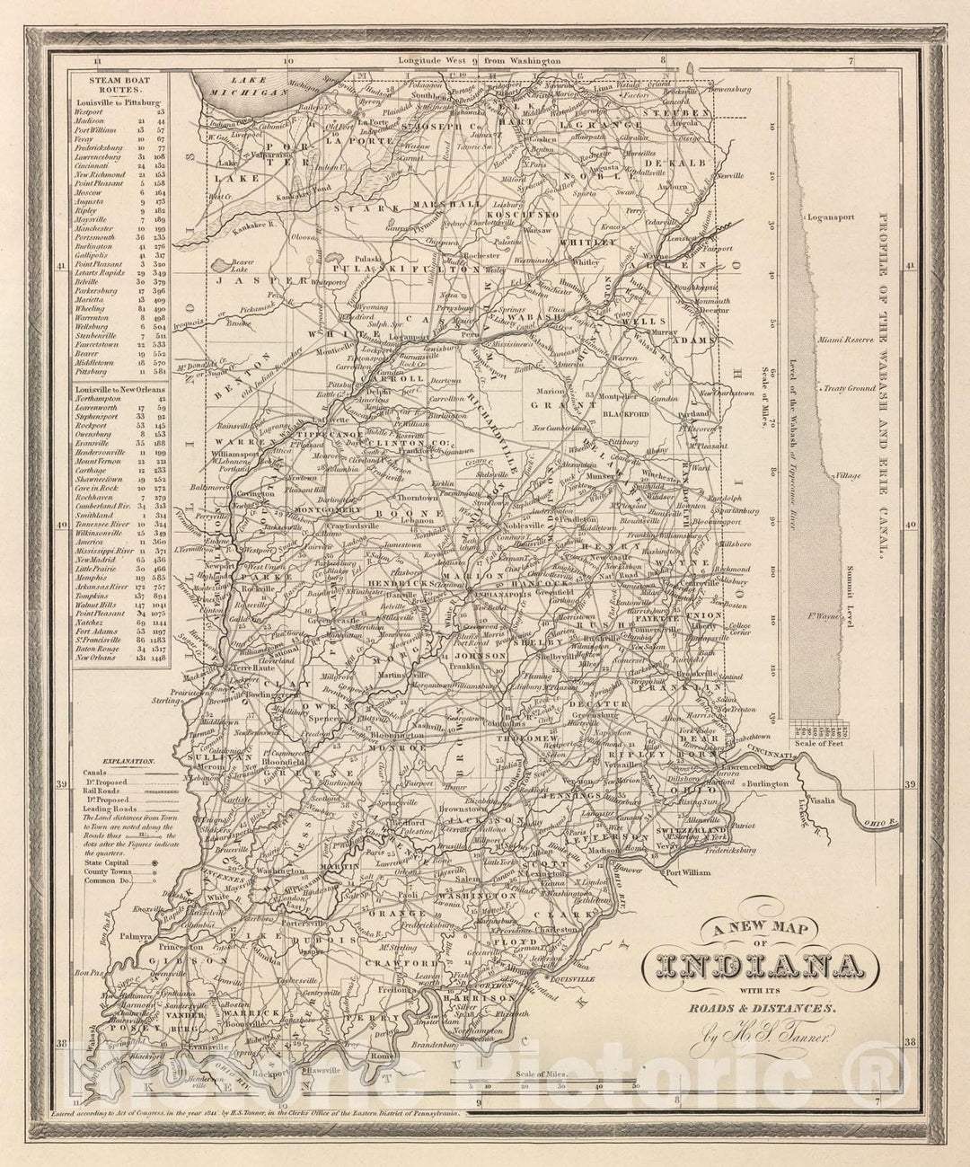 Historic Map - 1848 Indiana. v1 - Vintage Wall Art