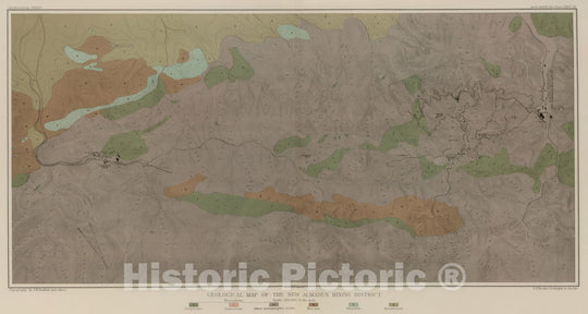 Historic Map : Geologic Atlas - 1887 Geological Map of the New Almaden Mining District. - Vintage Wall Art