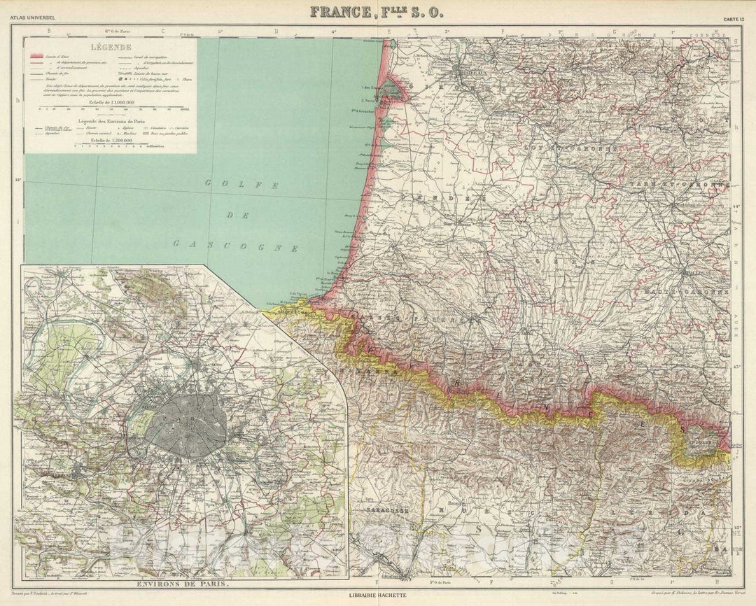 Historic Map : France; Luxembourg, 1930 France Flle. S.O. , Vintage Wall Art