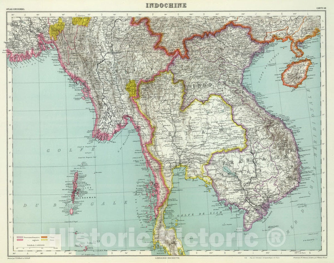 Historic Map : Laos; Vietnam, 1936 Indochine. , Vintage Wall Art