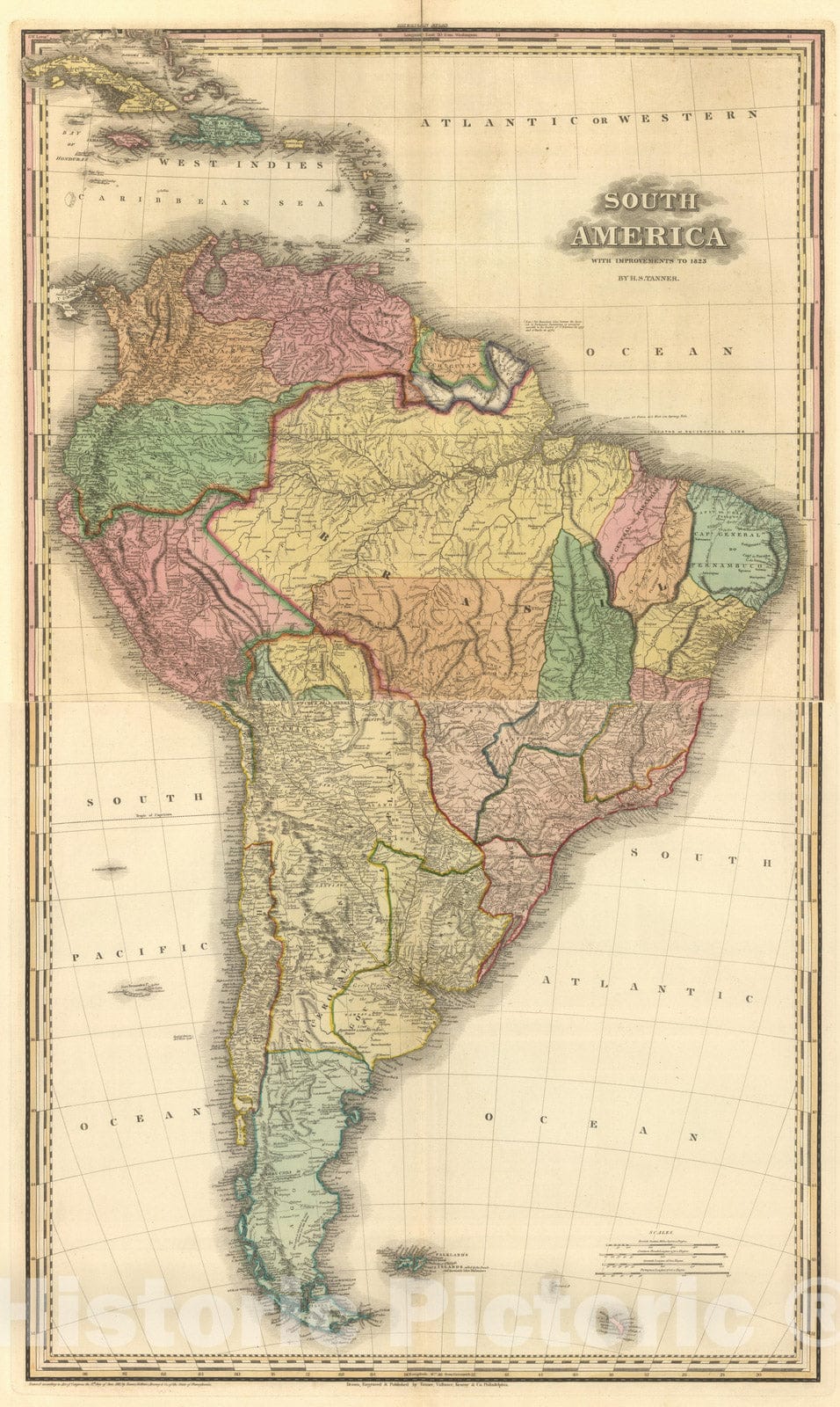 Historic Map : 1833 Composite of: South America. - Vintage Wall Art