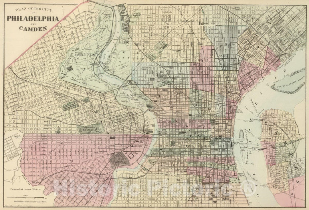 Historic Map : 1884 Philadelphia, Camden. - Vintage Wall Art