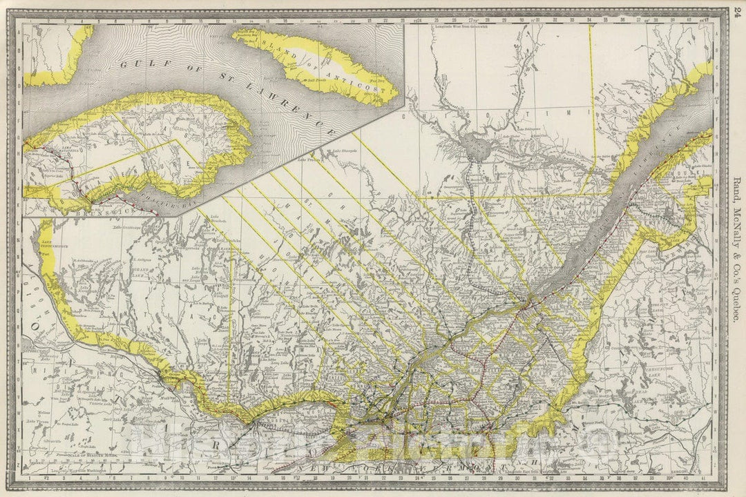 Historic Map : National Atlas - 1889 Quebec. - Vintage Wall Art