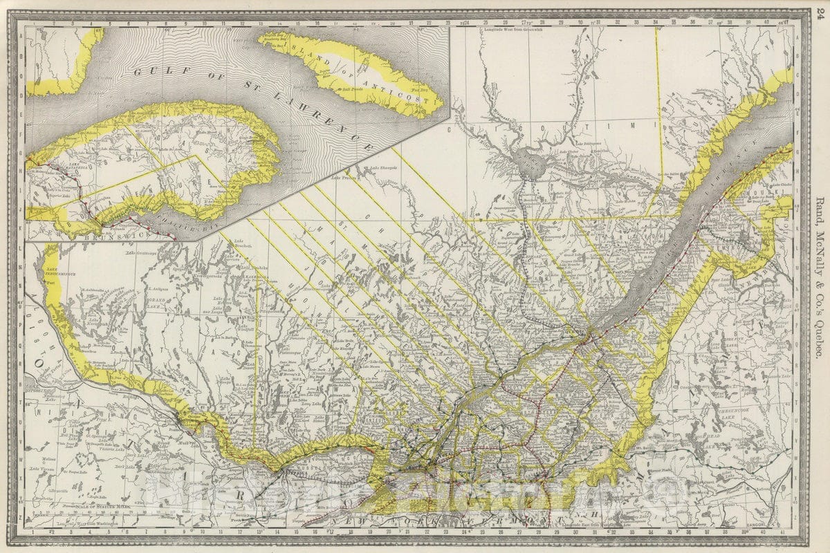 Historic Map : National Atlas - 1889 Quebec. - Vintage Wall Art