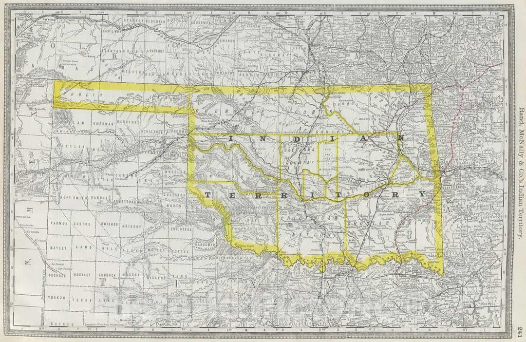 Historic Map : National Atlas - 1889 Indian Territory. (Oklahoma). - Vintage Wall Art