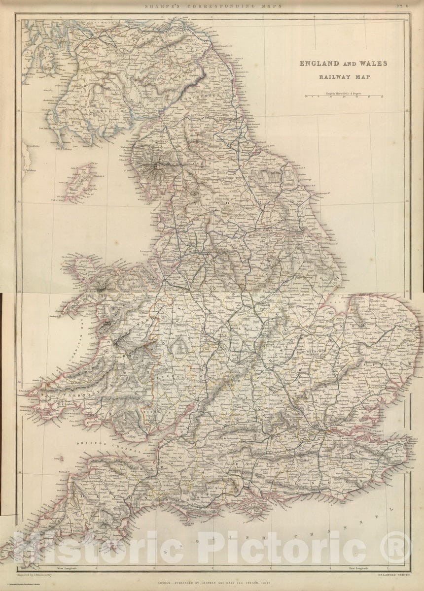 Historic Map : 1847 Composite: England and Wales Railway Map. - Vintage Wall Art