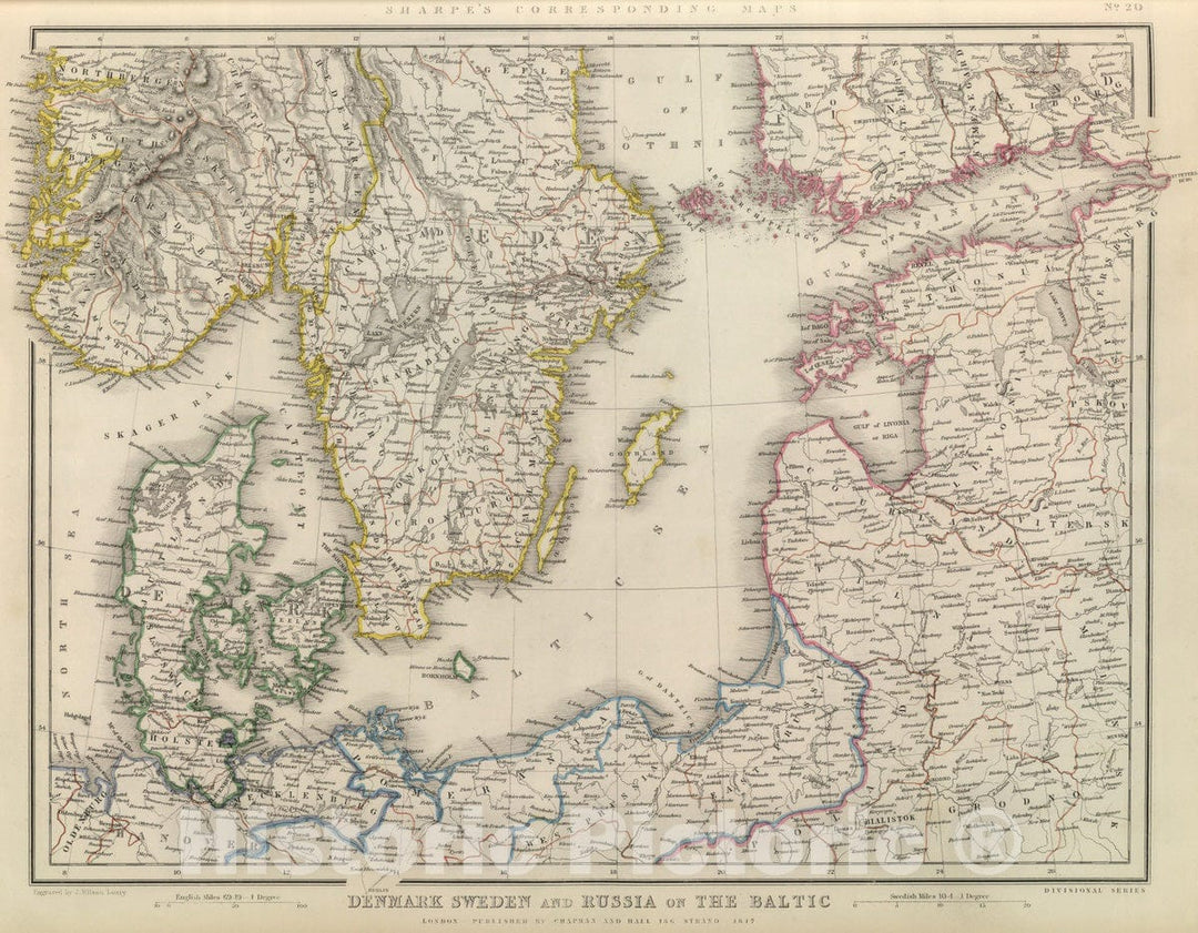 Historic Map : 1847 Denmark Sweden and Russia on the Baltic. - Vintage Wall Art