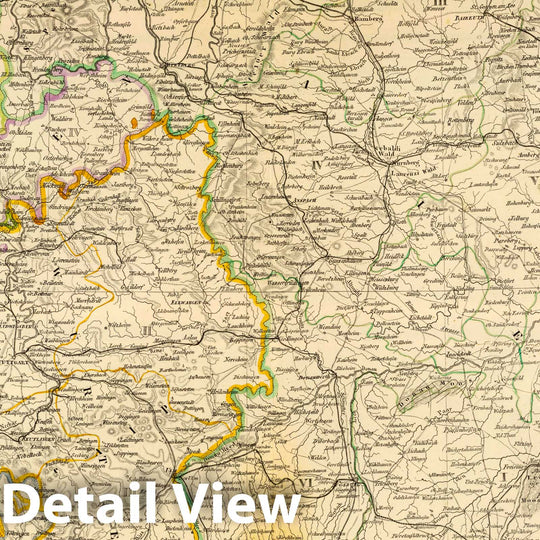 Historic Map : Germany, 1865 Baiern, Wurtemberg, Baden u. Hohenzollern. , Vintage Wall Art