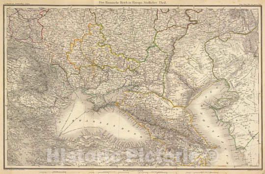 Historic Map : Russia; Ukraine, Europe, Eastern 1865 Das Russische Reich in Europa Sud. , Vintage Wall Art