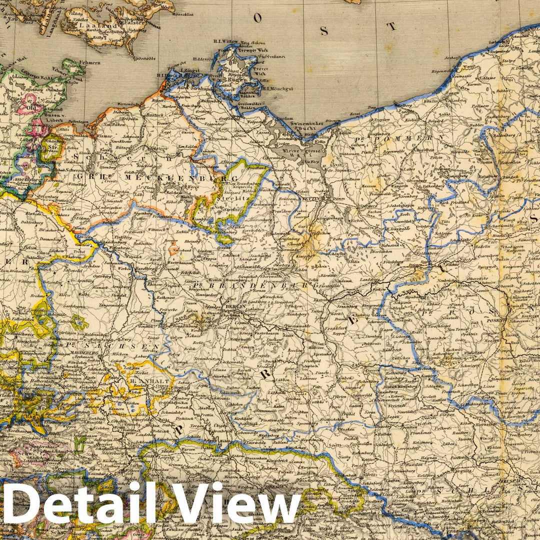 Historic Map : Germany; Poland, Europe, Central 1865 Nord- u. Mittel-Deutschland, nebst Daenemark. , Vintage Wall Art