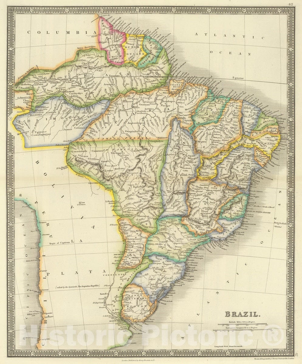 Historic Map : 1844 Brazil. - Vintage Wall Art