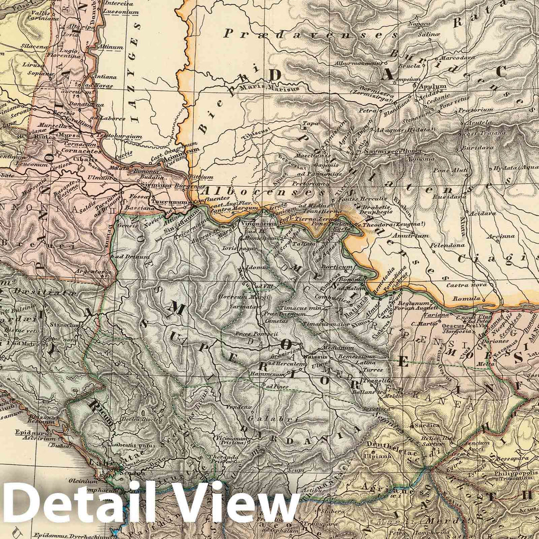 Historic Map : Greece; Serbia, Balkan Peninsula 1865 Pannonia, Illyricum, Dacia, Moesia, Thracia, Macedonia, Epirus. , Vintage Wall Art