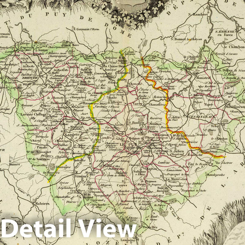 Historic Map : France, 1856 Dept. De La Haute Loire. , Vintage Wall Art