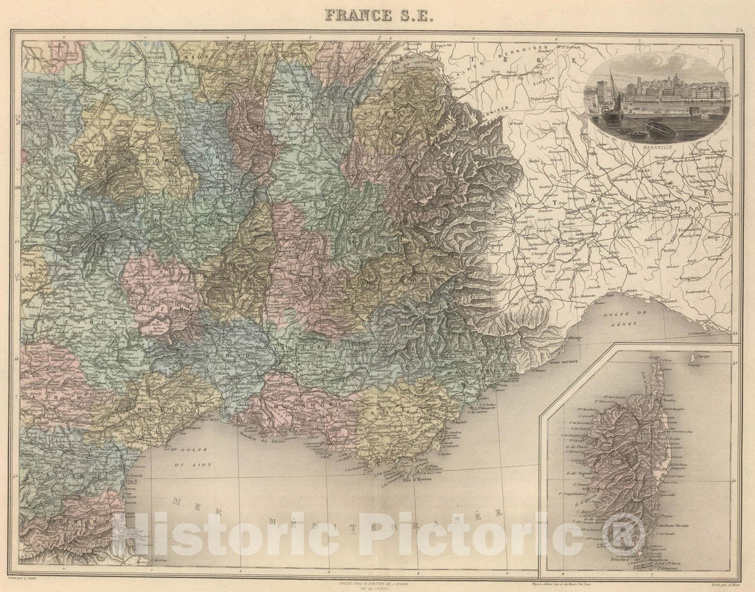 Historic Map : France, 1892 France S.E. , Vintage Wall Art