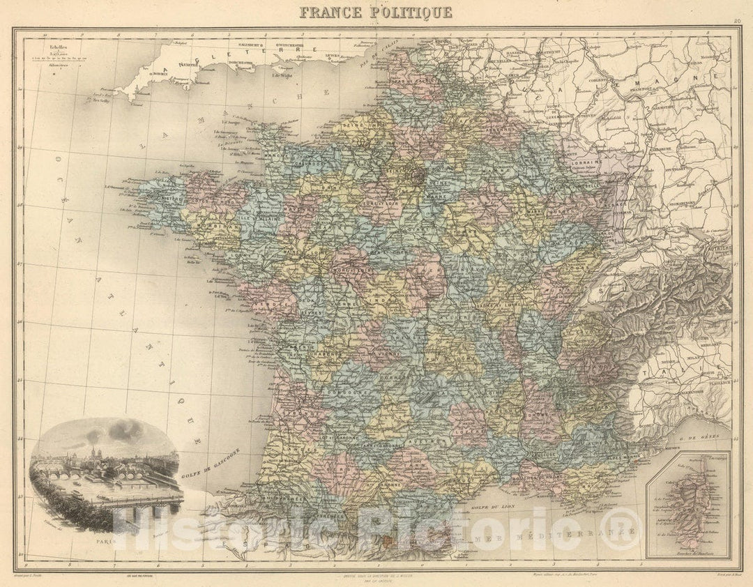 Historic Map : France, 1892 France Politique. , Vintage Wall Art